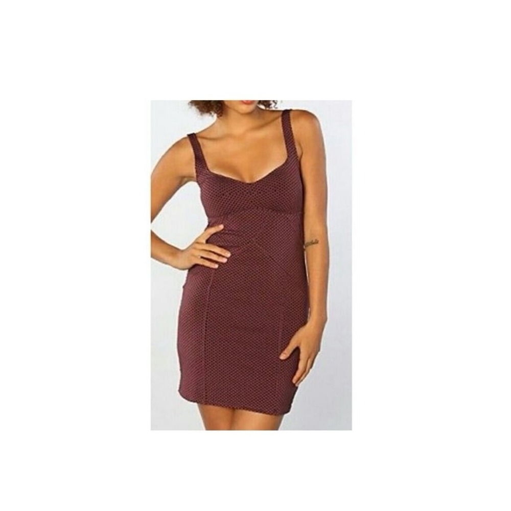 Intimately Free People Scoop Neck Dress Sz Med Purple w/Black Polka Dots Stretch